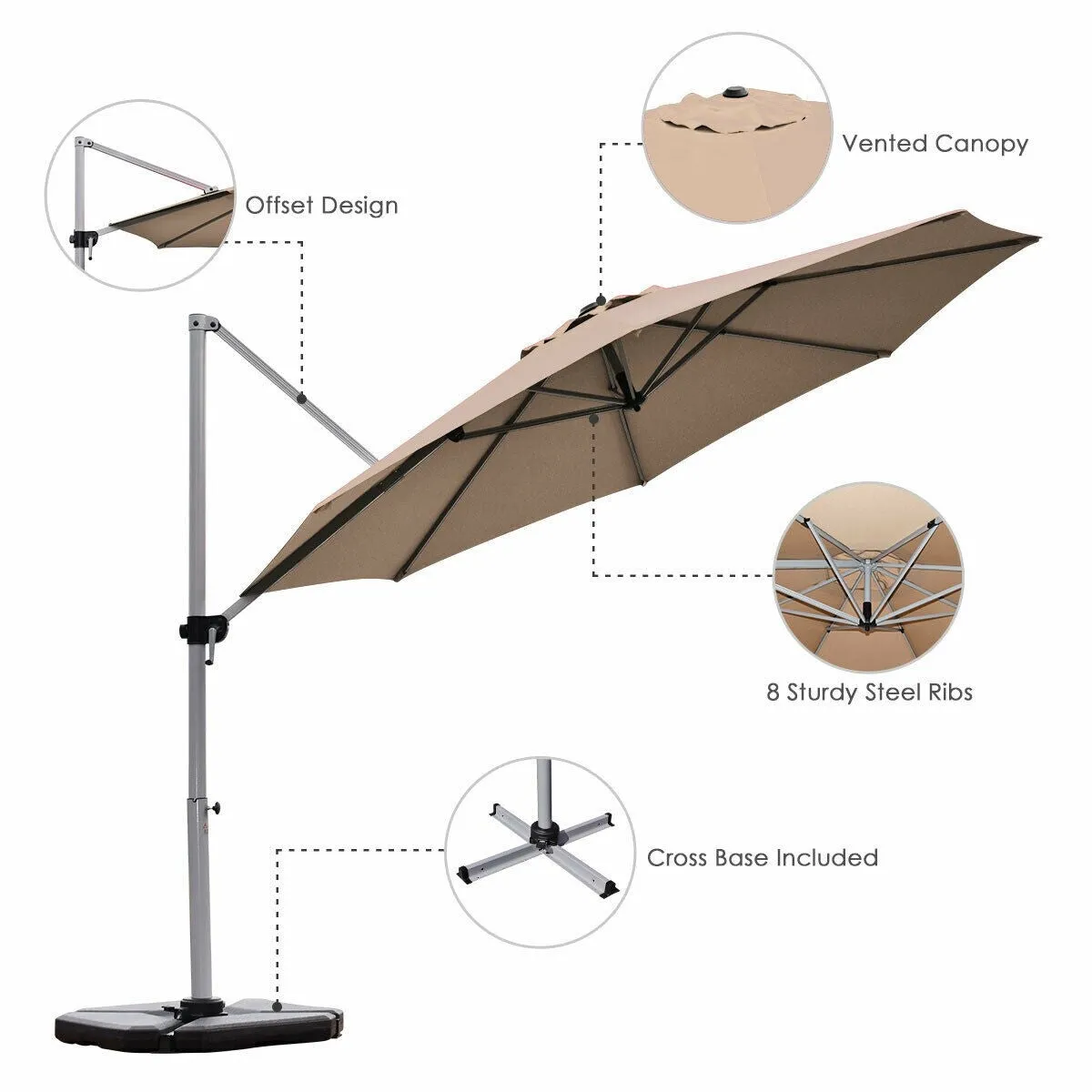 11ft Patio Offset Cantilever Umbrella - Tan