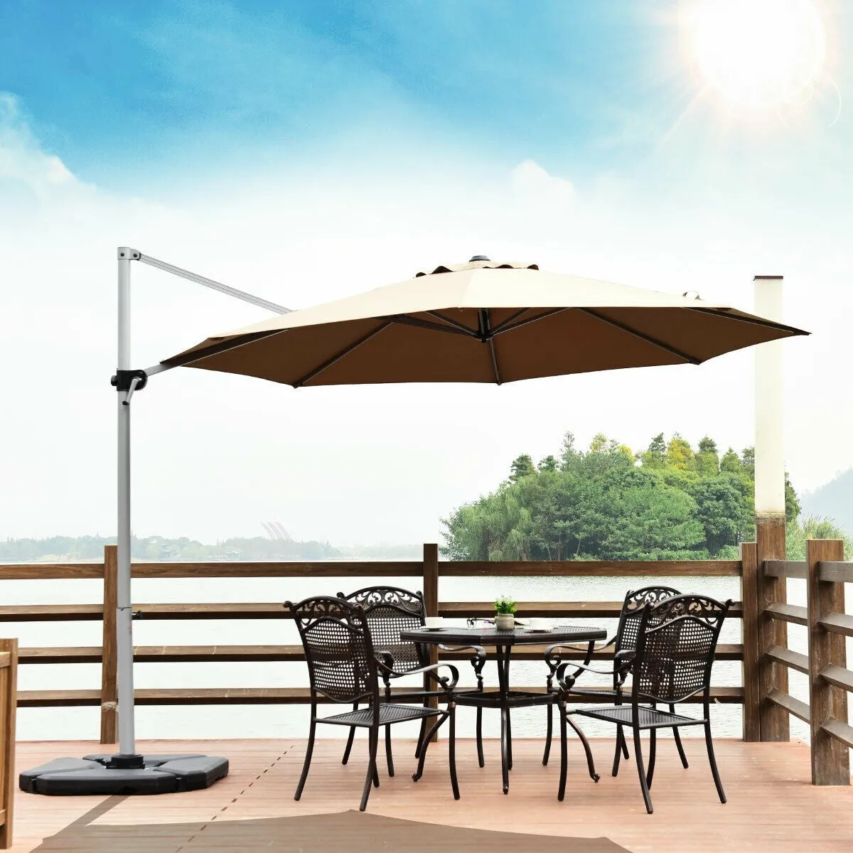 11ft Patio Offset Cantilever Umbrella - Tan