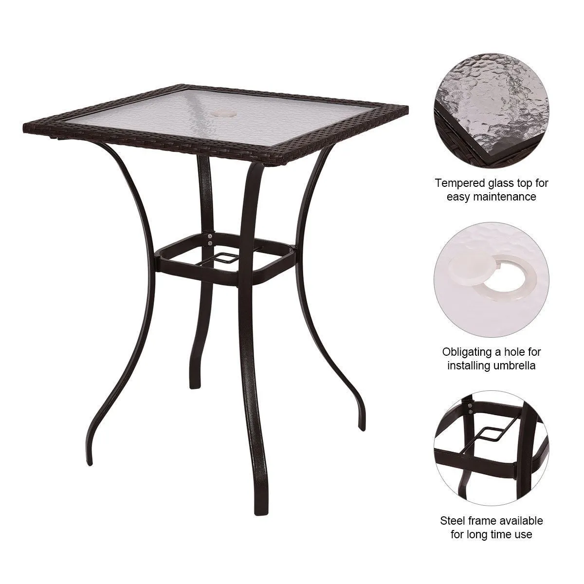 28.5" Outdoor Square Table - Brown