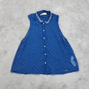 Abercrombie & Fitch Womens Button Up Shirt Sleeveless Polka Dots Blue Size Small