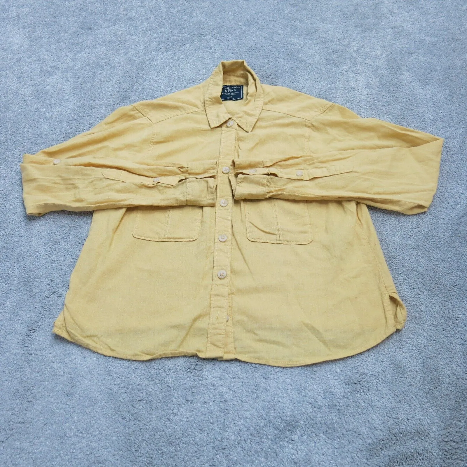 Abercrombie & Fitch Womens Button Up Shirt Top Long Sleeve Solid Yellow Size XS