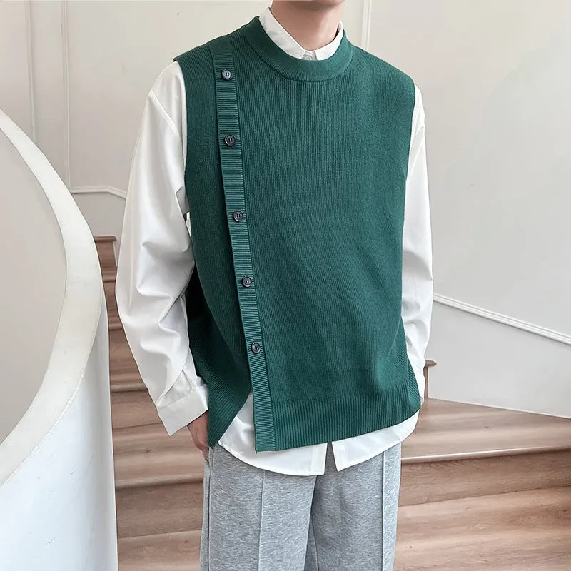 Advbridge Asymmetric Design Men's knitted Vest Spring and Autumn Sleeveless O-neck Sweater Coat Korean Fashion Tank Tops Male Waistcoat