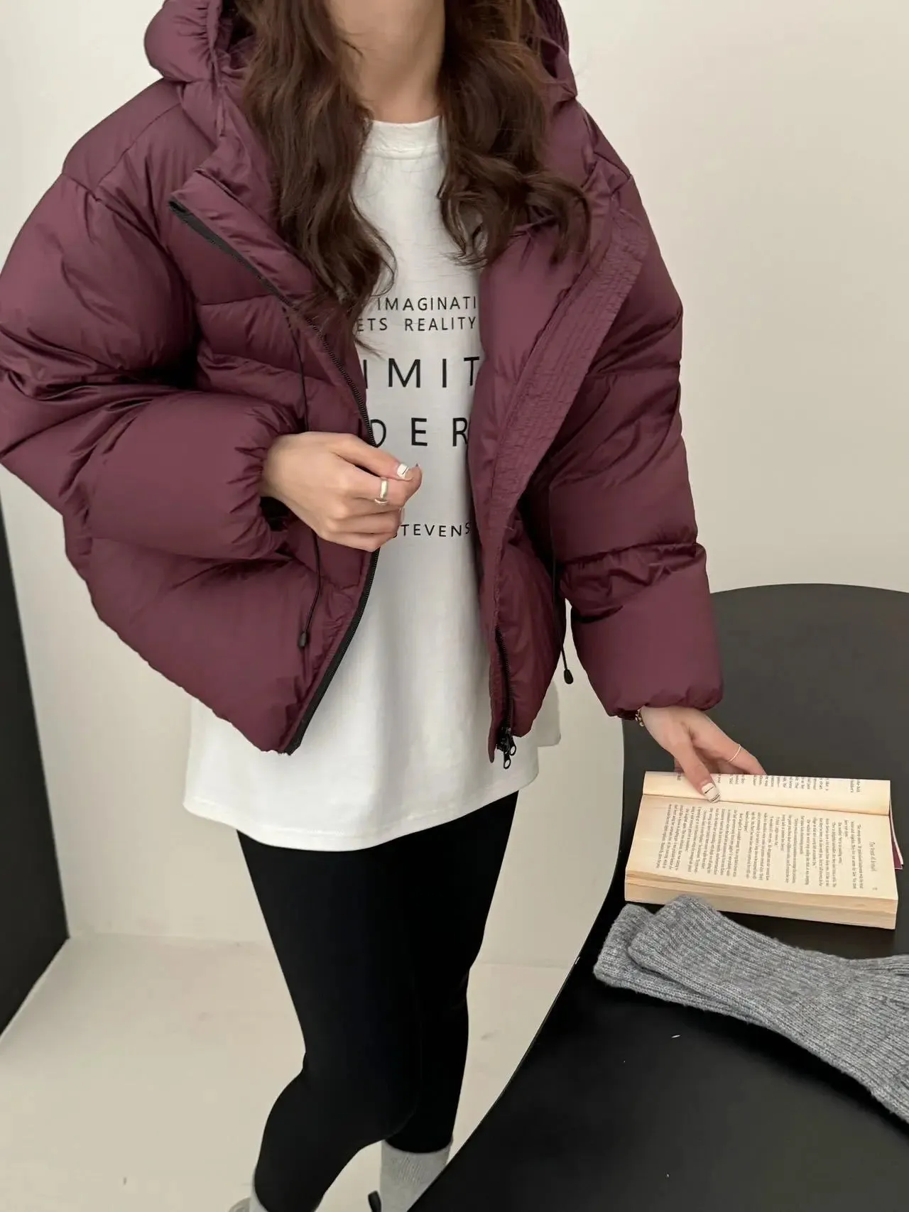Amozae-Autumn Casual Outfits Amozae-90 White Duck Puff Fluffy Hooded Down Coat For Women 2024 Winter Thick Crop Bread Jacket