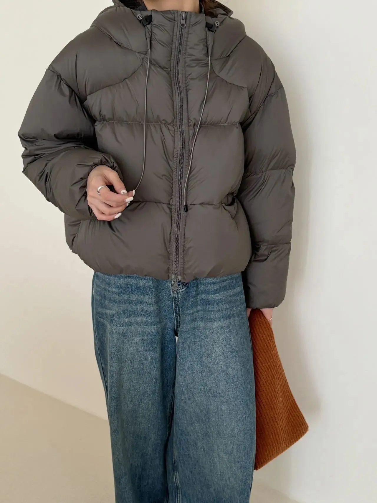 Amozae-Autumn Casual Outfits Amozae-90 White Duck Puff Fluffy Hooded Down Coat For Women 2024 Winter Thick Crop Bread Jacket