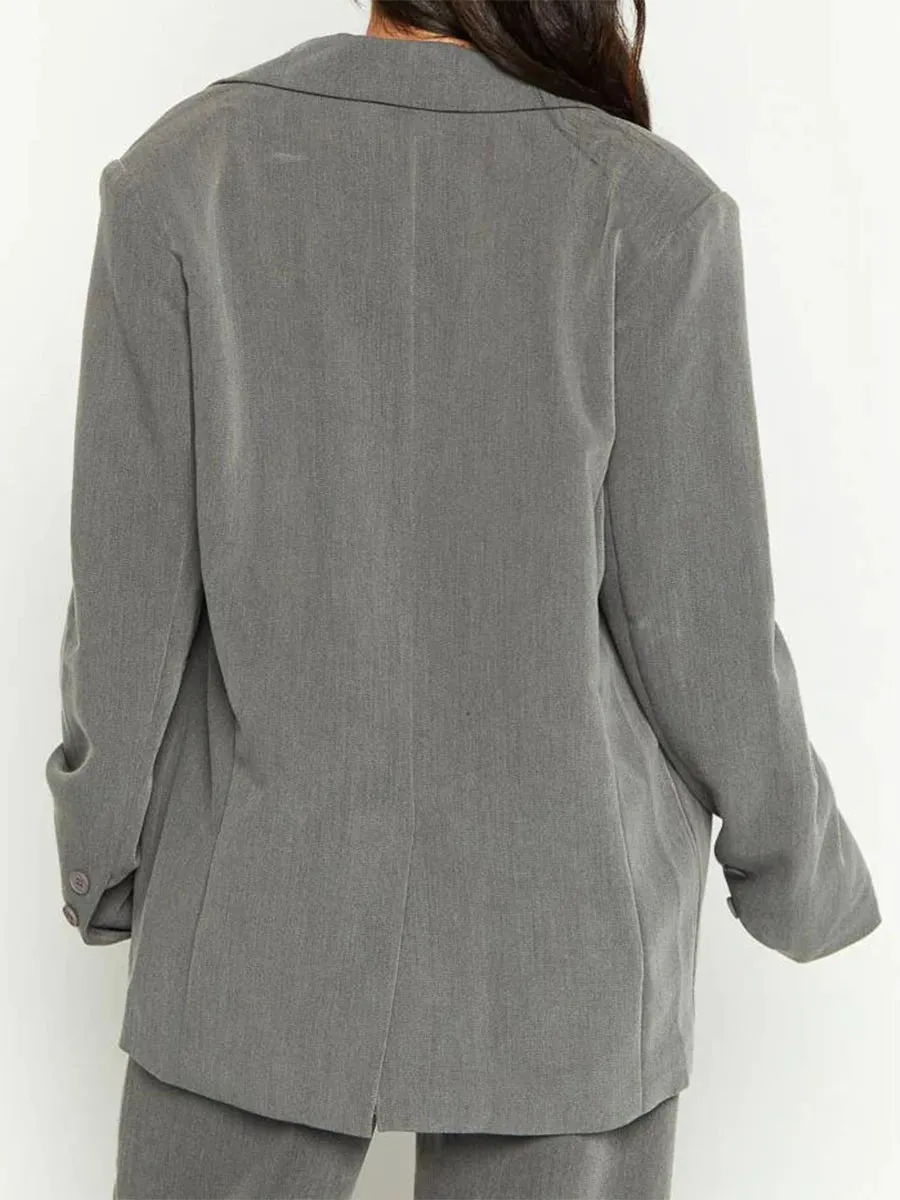 Amozae-Women's Temperament Loose Blazer, Solid Color Long Sleeve Single Breasted Coat Work Office Jacket Clothing