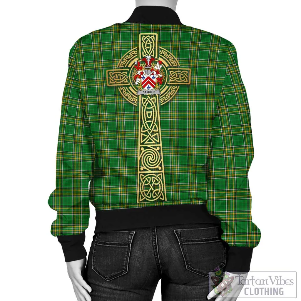 Bamber Irish Clan Tartan Bomber Jacket with Coat of Arms Celtic Tree of Life Style