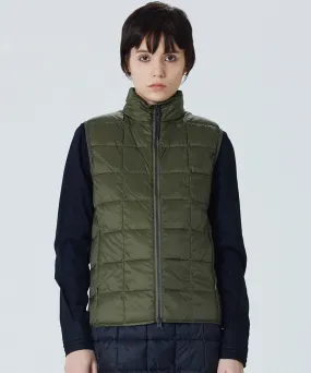 Basic High Neck W-Zip Inner Down Vest in Dark Olive