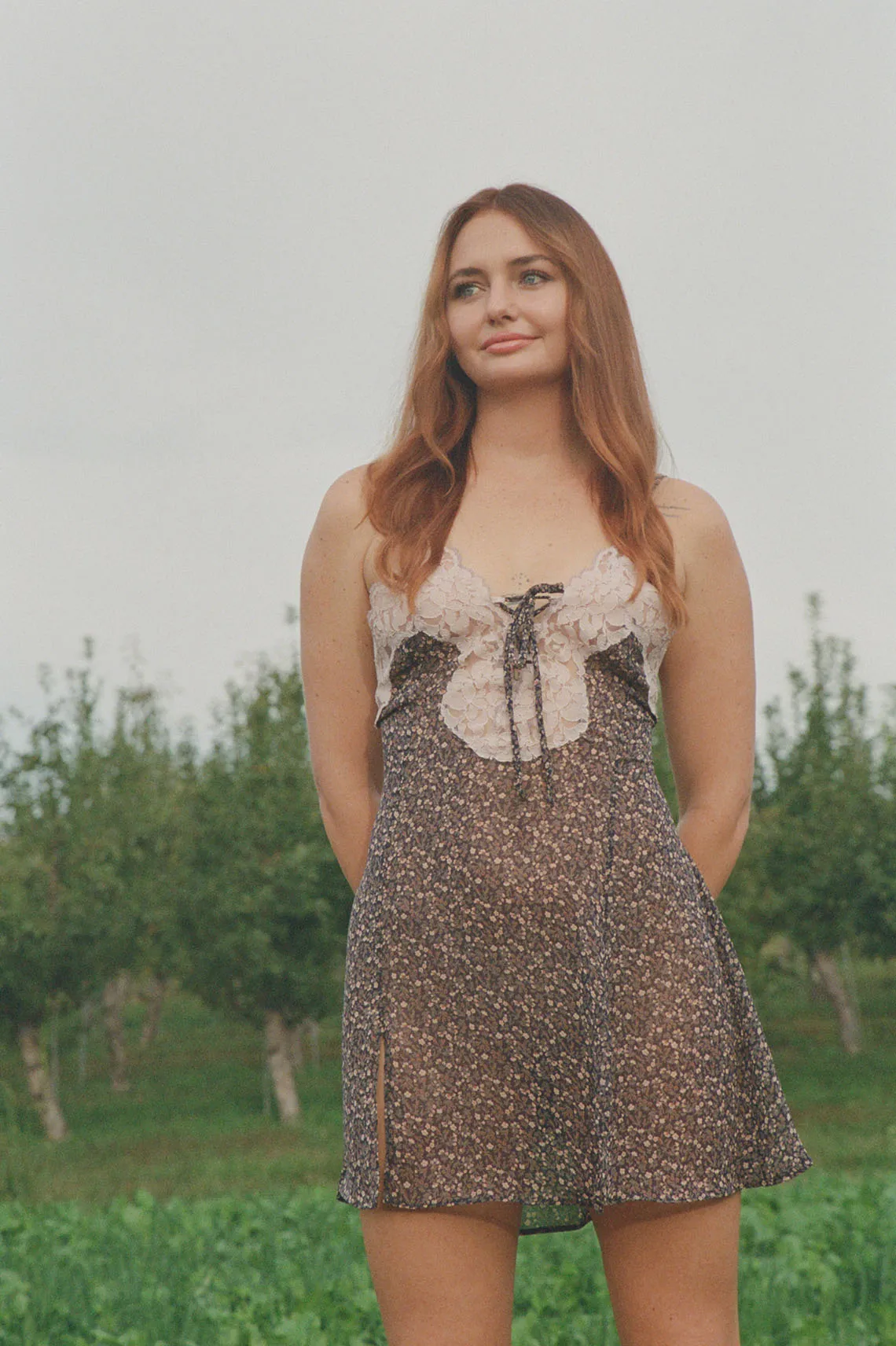 Belladonna Slip Dress in Floral Chiffon and Vintage Lace