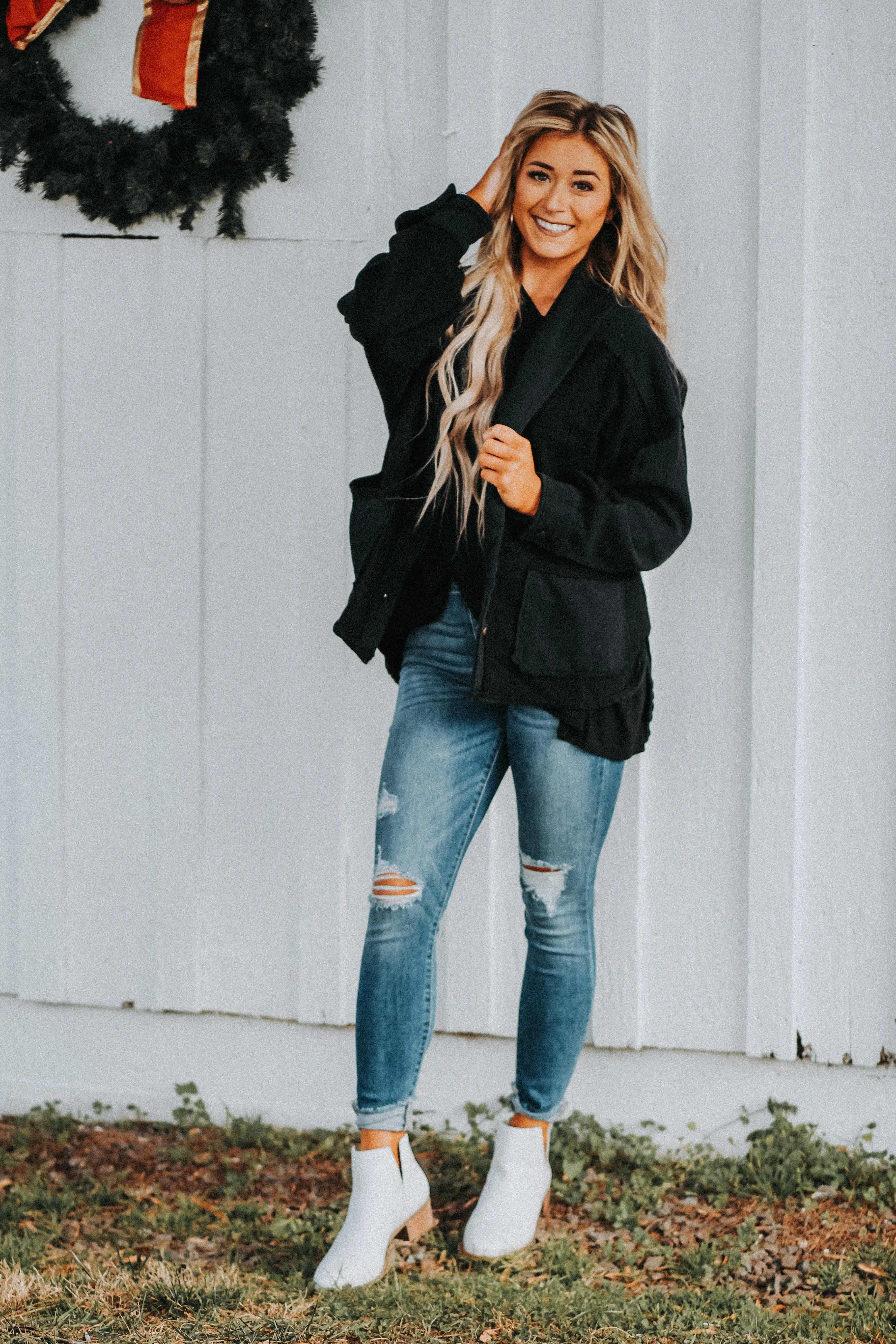 Black Mineral Wash Cozy Jacket in Regular & Curvy