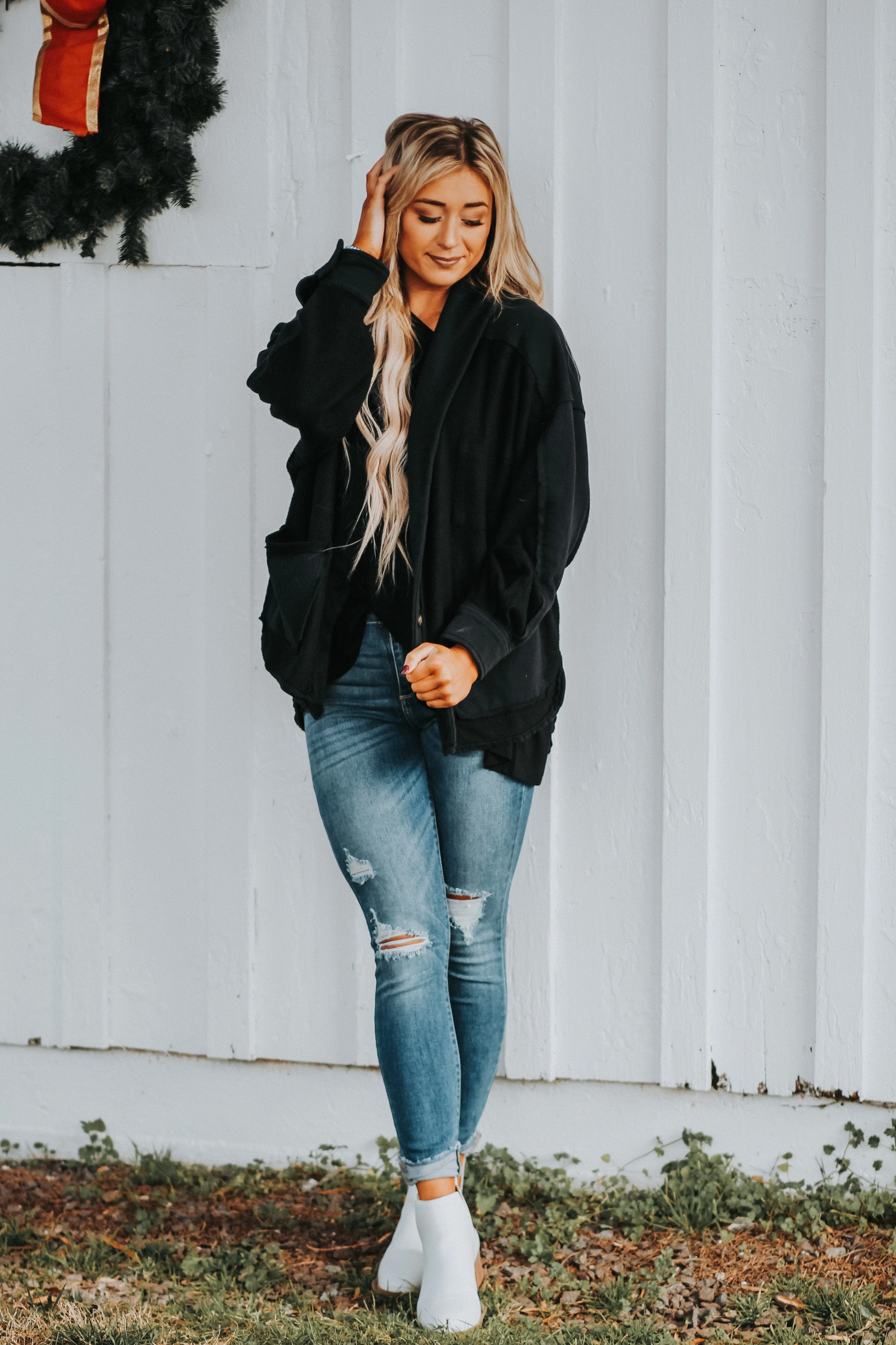 Black Mineral Wash Cozy Jacket in Regular & Curvy