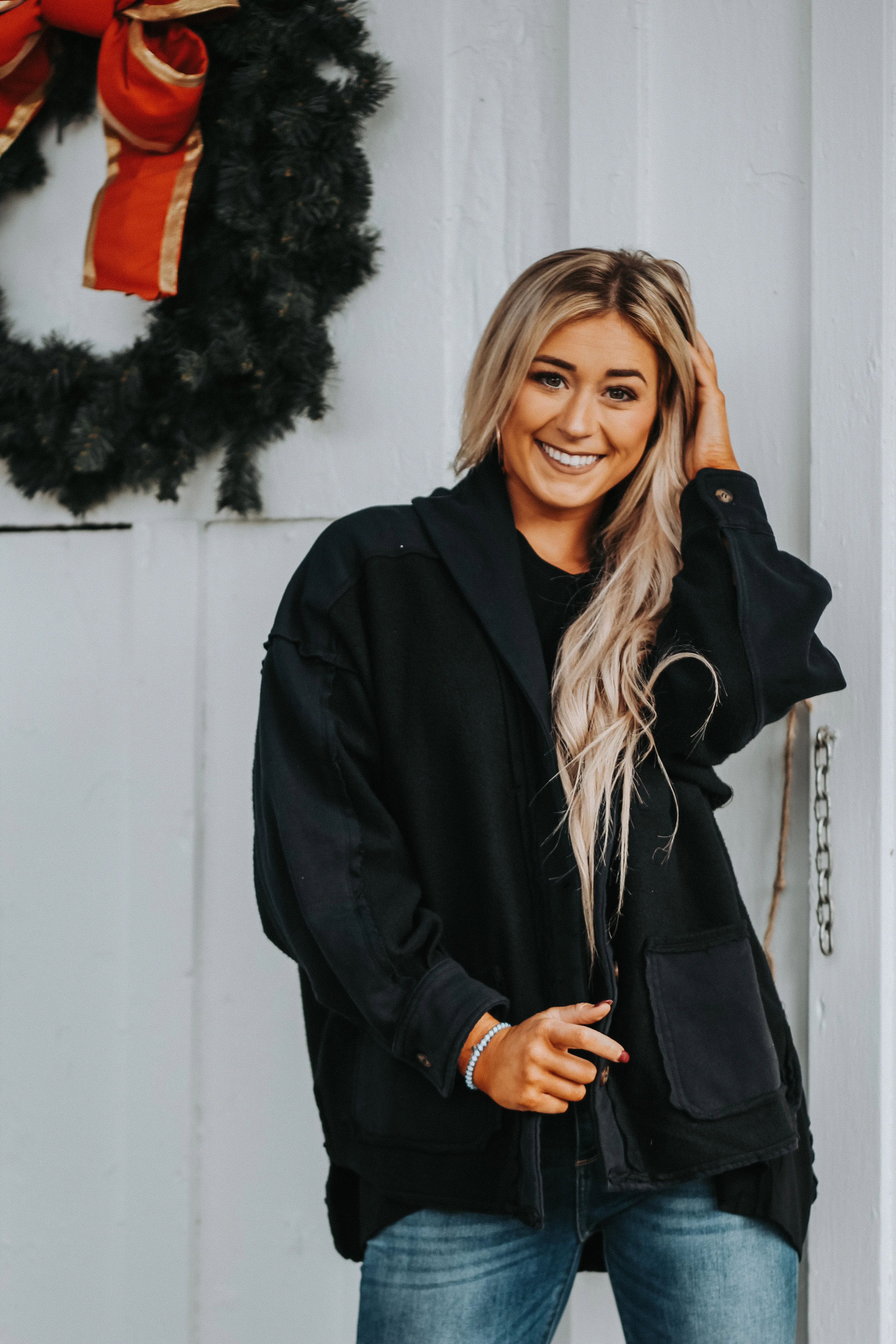 Black Mineral Wash Cozy Jacket in Regular & Curvy
