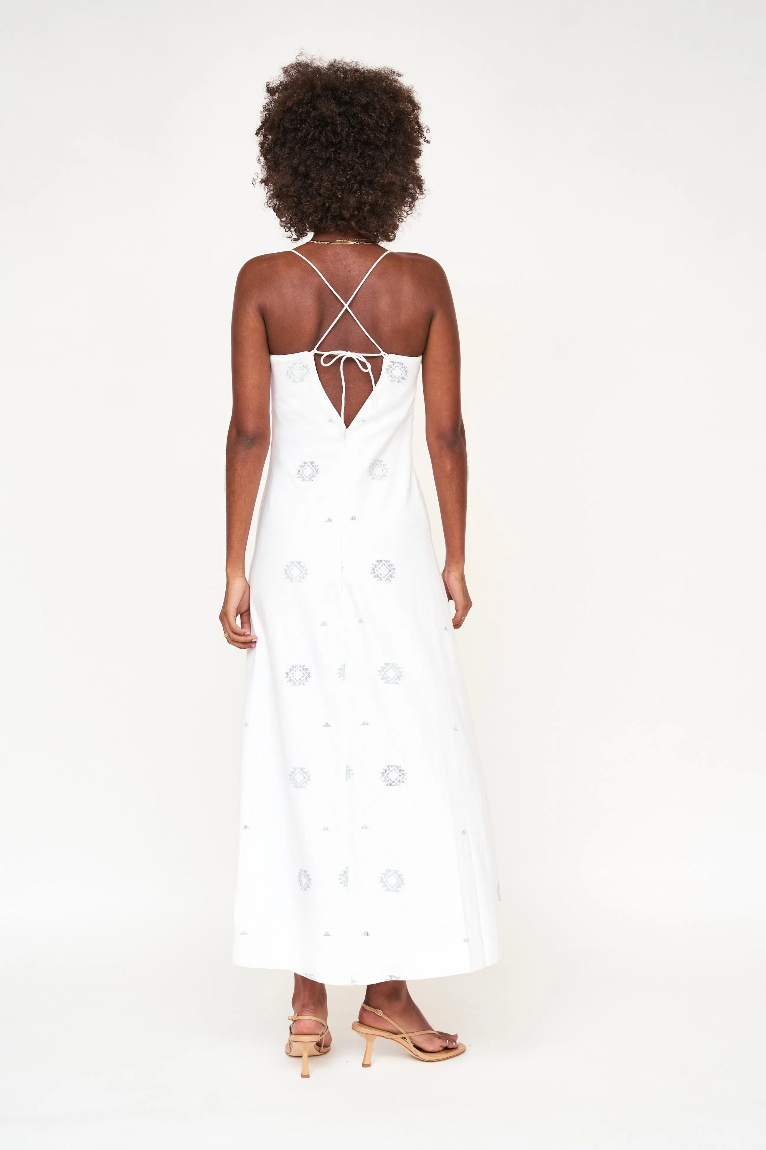 Borneo Slip Dress in White Sedona Jamdani