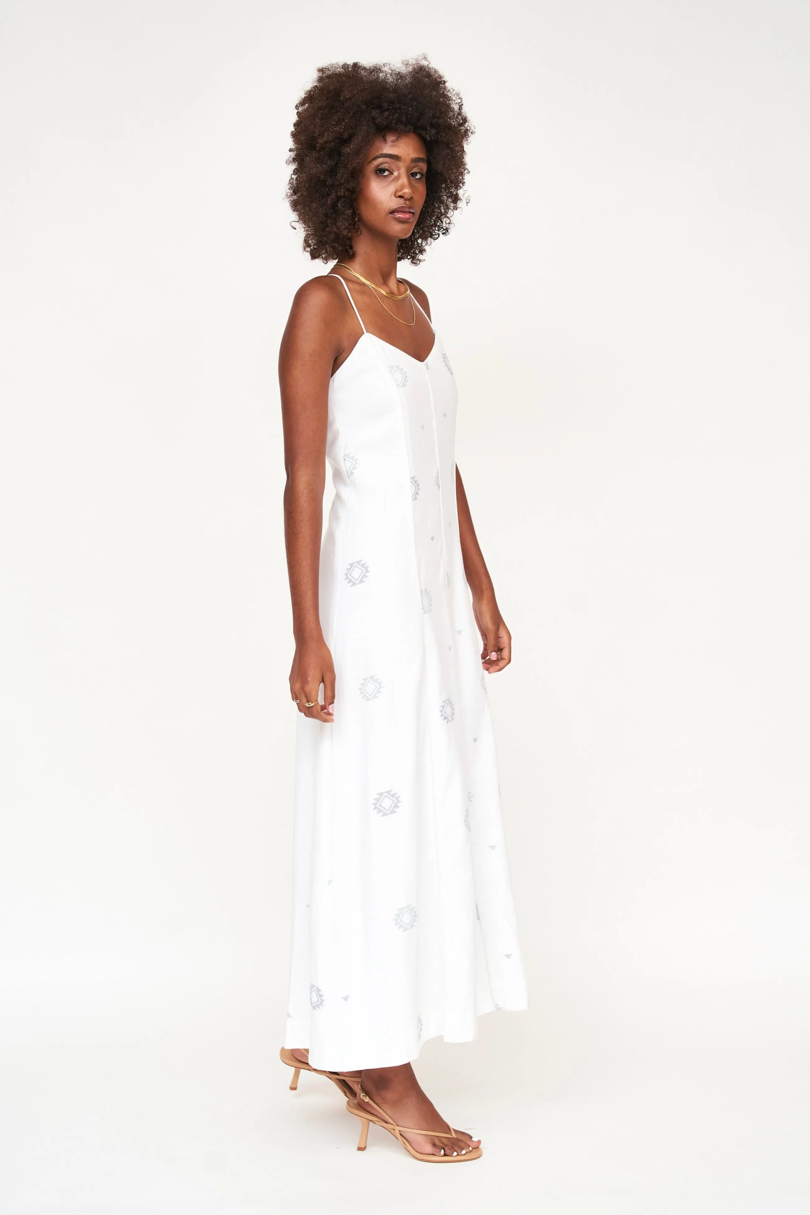 Borneo Slip Dress in White Sedona Jamdani