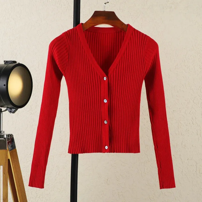 Cardigan Female Black Cropped Korean Style Knitted Sweater Long Sleeve Top Sweaters Knit Ladies Women's Coat Spring 2024 Blouses