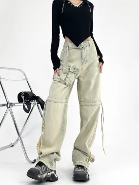Cargo Pocket Baggy Boyfriend Jeans For Women High Waist Cargo Pants