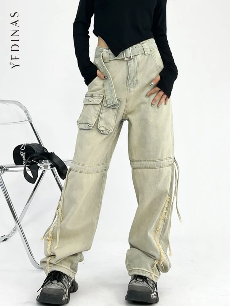 Cargo Pocket Baggy Boyfriend Jeans For Women High Waist Cargo Pants