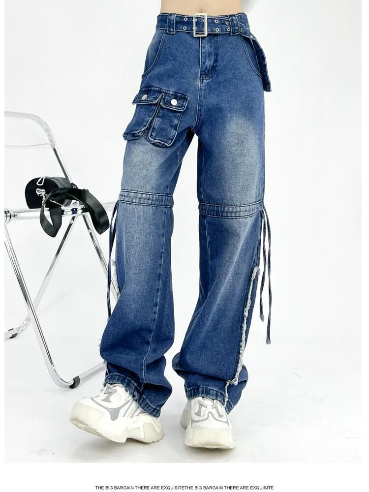 Cargo Pocket Baggy Boyfriend Jeans For Women High Waist Cargo Pants