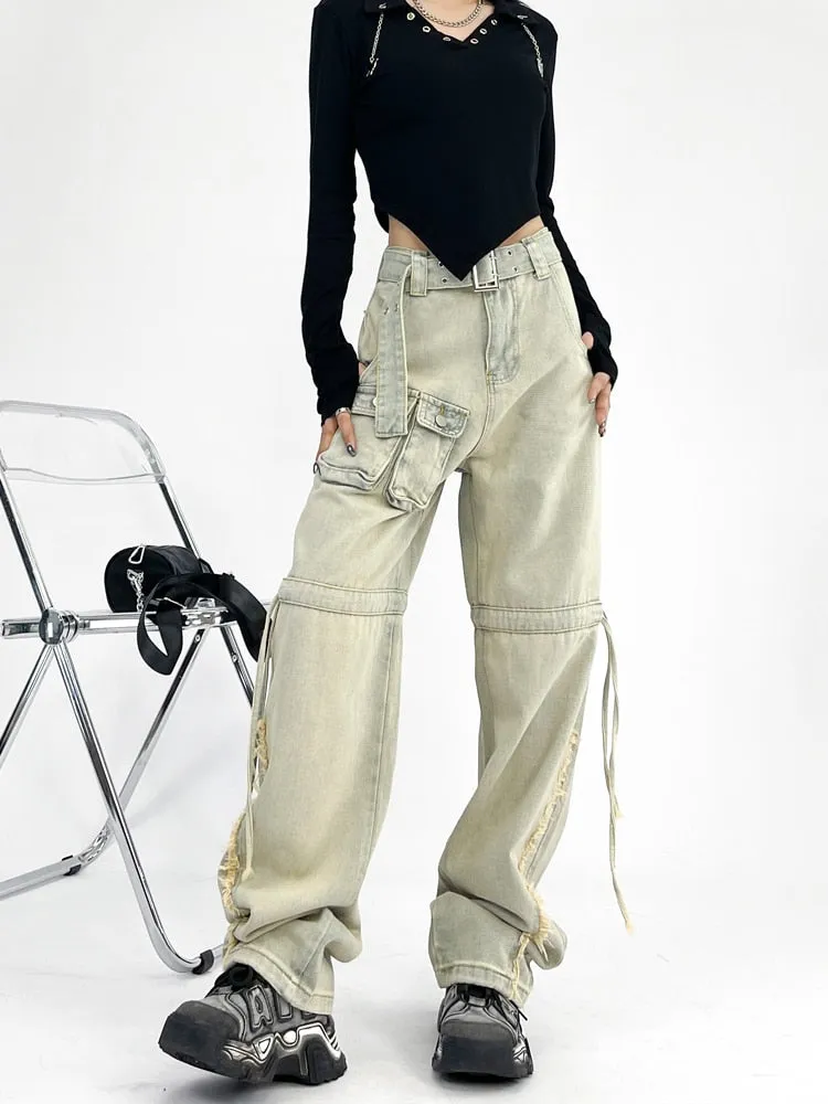 Cargo Pocket Baggy Boyfriend Jeans For Women High Waist Cargo Pants