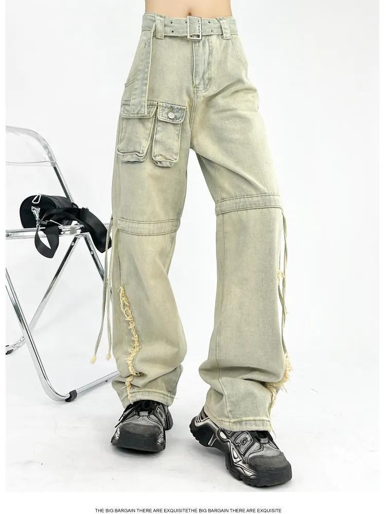 Cargo Pocket Baggy Boyfriend Jeans For Women High Waist Cargo Pants