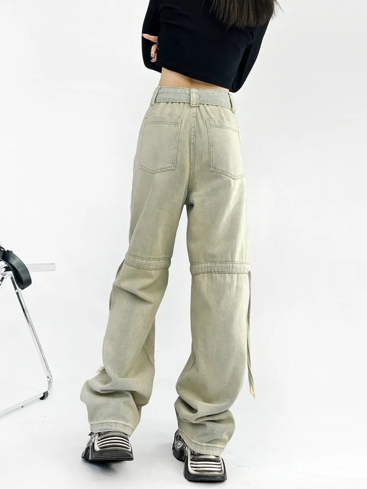 Cargo Pocket Baggy Boyfriend Jeans For Women High Waist Cargo Pants