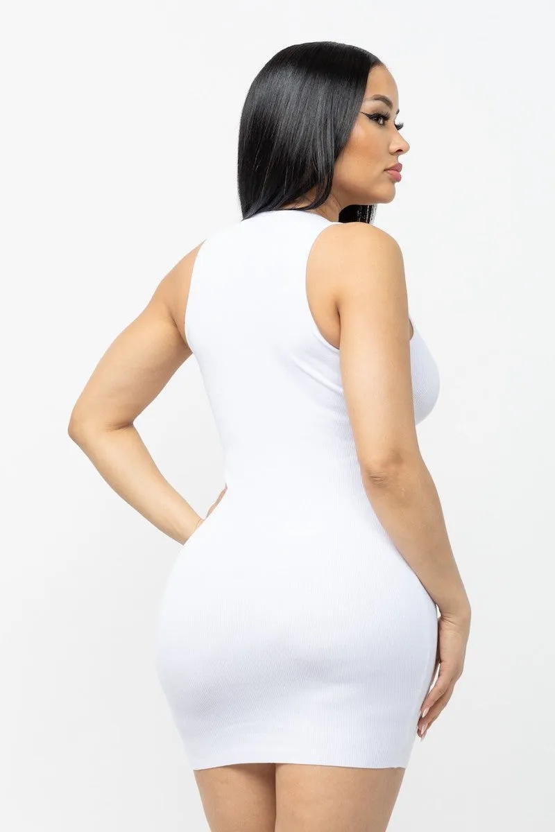 Chain Lace Up Ribbed Dress