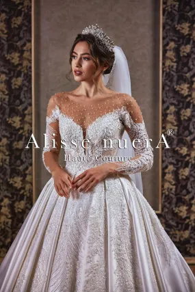 Crystal Beaded Sheer Illusion Sweetheart Neckline Satin Pleated Wedding Gown