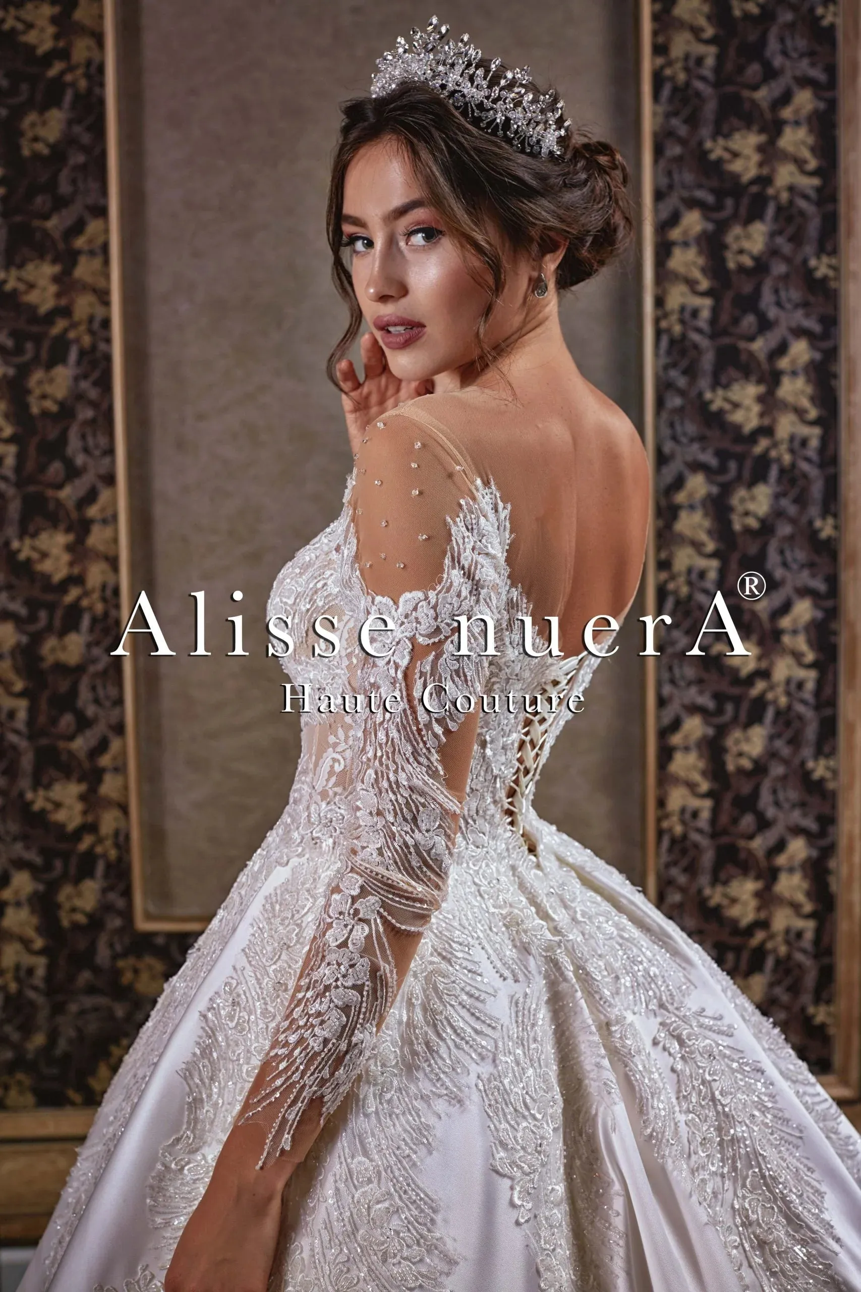 Crystal Beaded Sheer Illusion Sweetheart Neckline Satin Pleated Wedding Gown