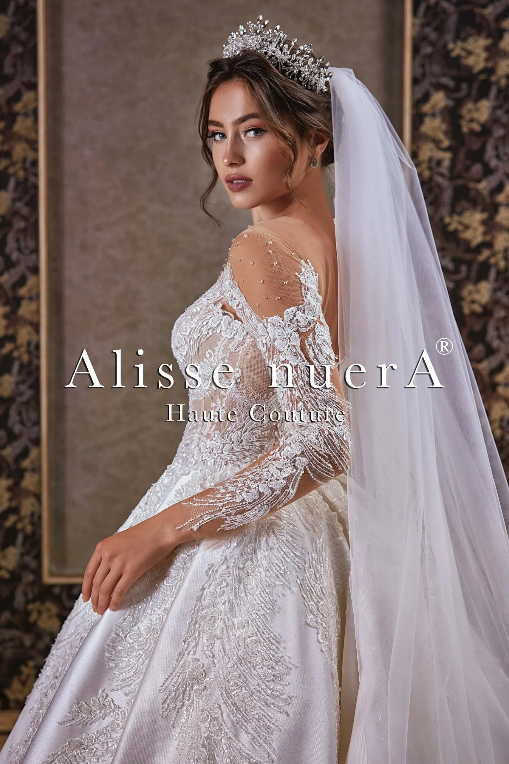 Crystal Beaded Sheer Illusion Sweetheart Neckline Satin Pleated Wedding Gown