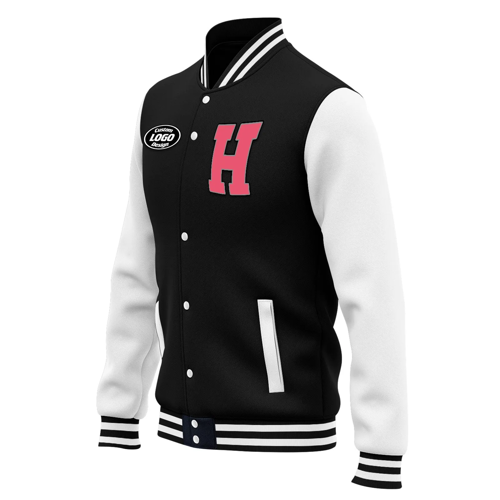 Custom Black White Waterproof Jacket Bomber Full-Snap Varsity Letterman Personalized Jacket FZ007CD-D020316-7