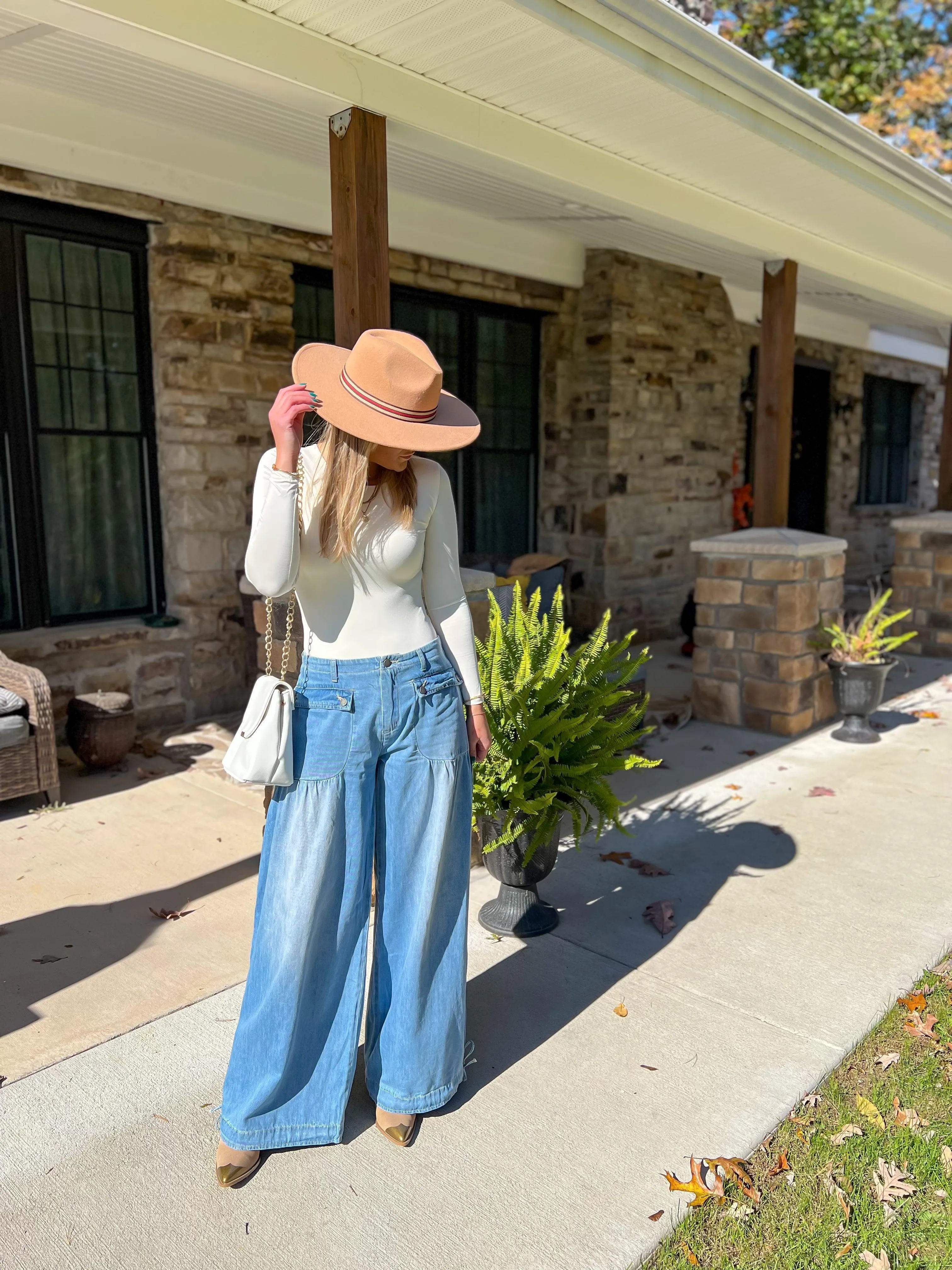 Denim Drawstring Ankle Wide Leg Maxi Pants