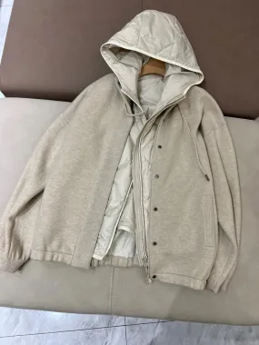 DERMEARNE Autumn Winter B*C Women's Cashmere Knitted Hooded Jacket Woman Goose Down Vest 2-Piece Set