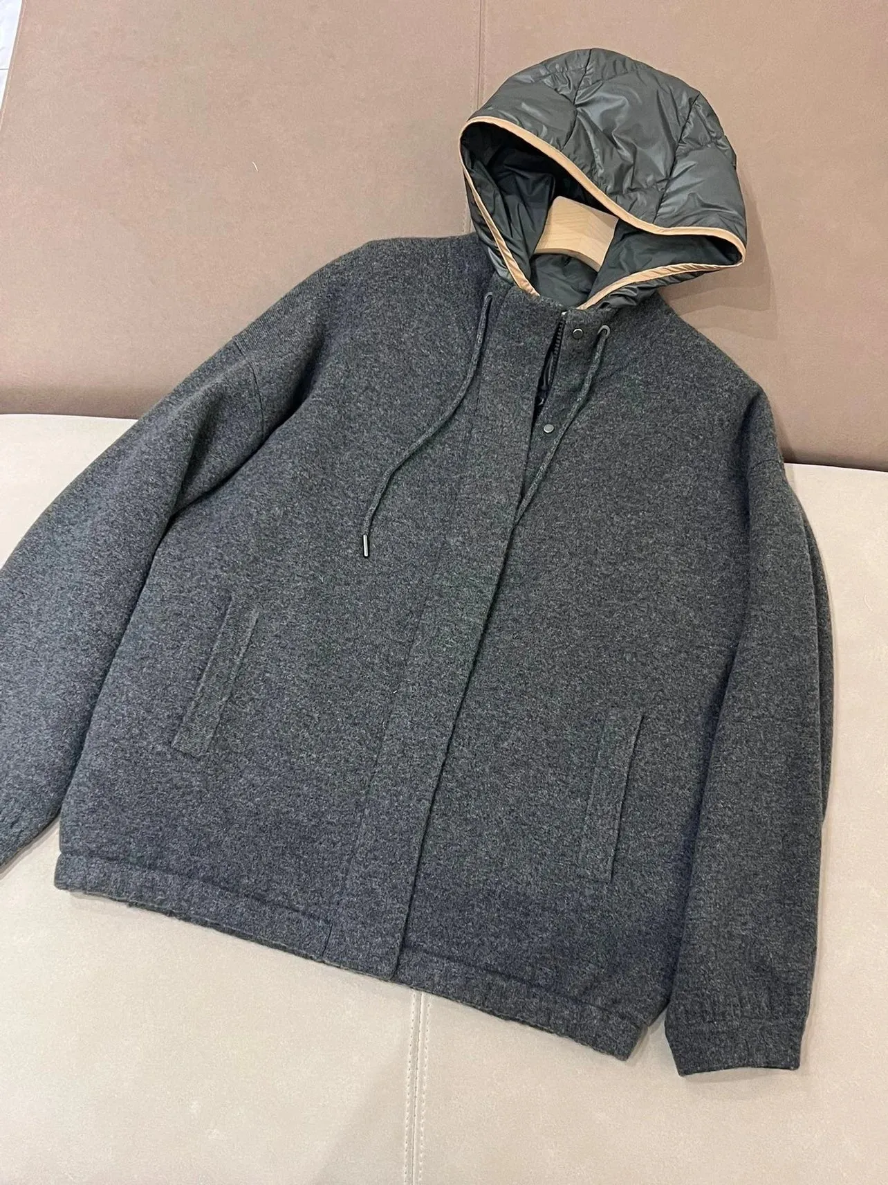 DERMEARNE Autumn Winter B*C Women's Cashmere Knitted Hooded Jacket Woman Goose Down Vest 2-Piece Set
