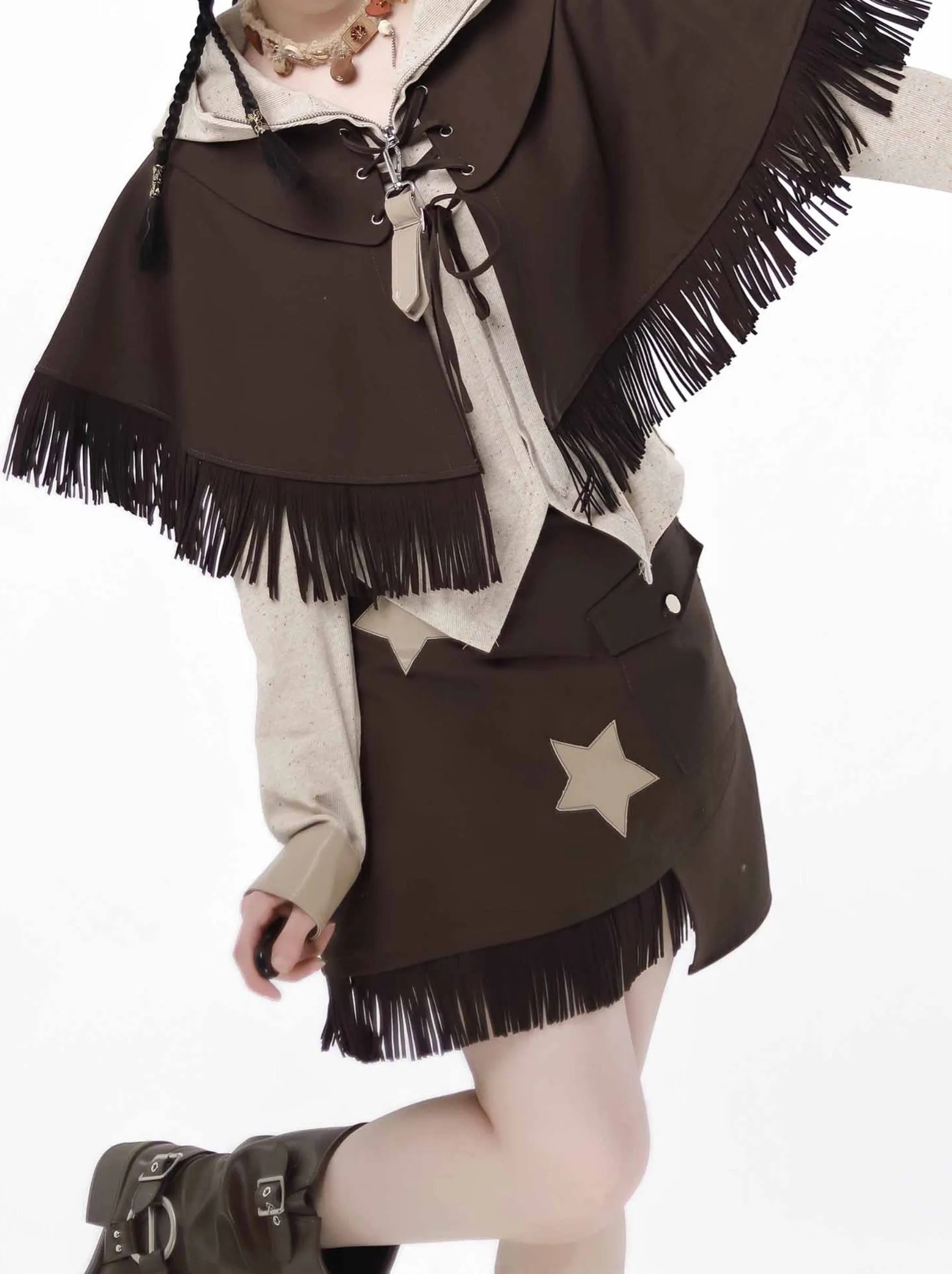 Design Split Wonder Bear Knit Top Shawl Maillard