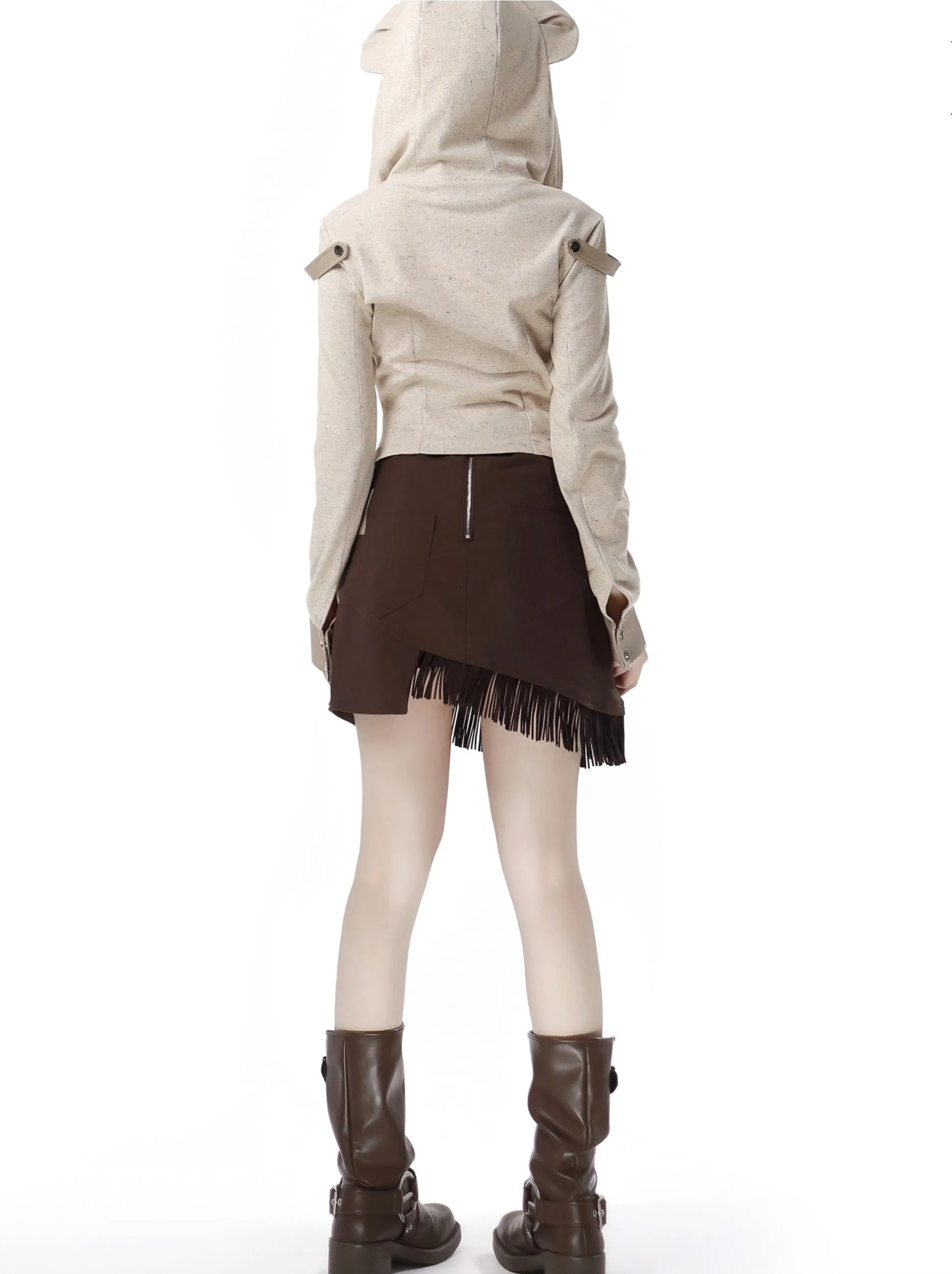 Design Split Wonder Bear Knit Top Shawl Maillard