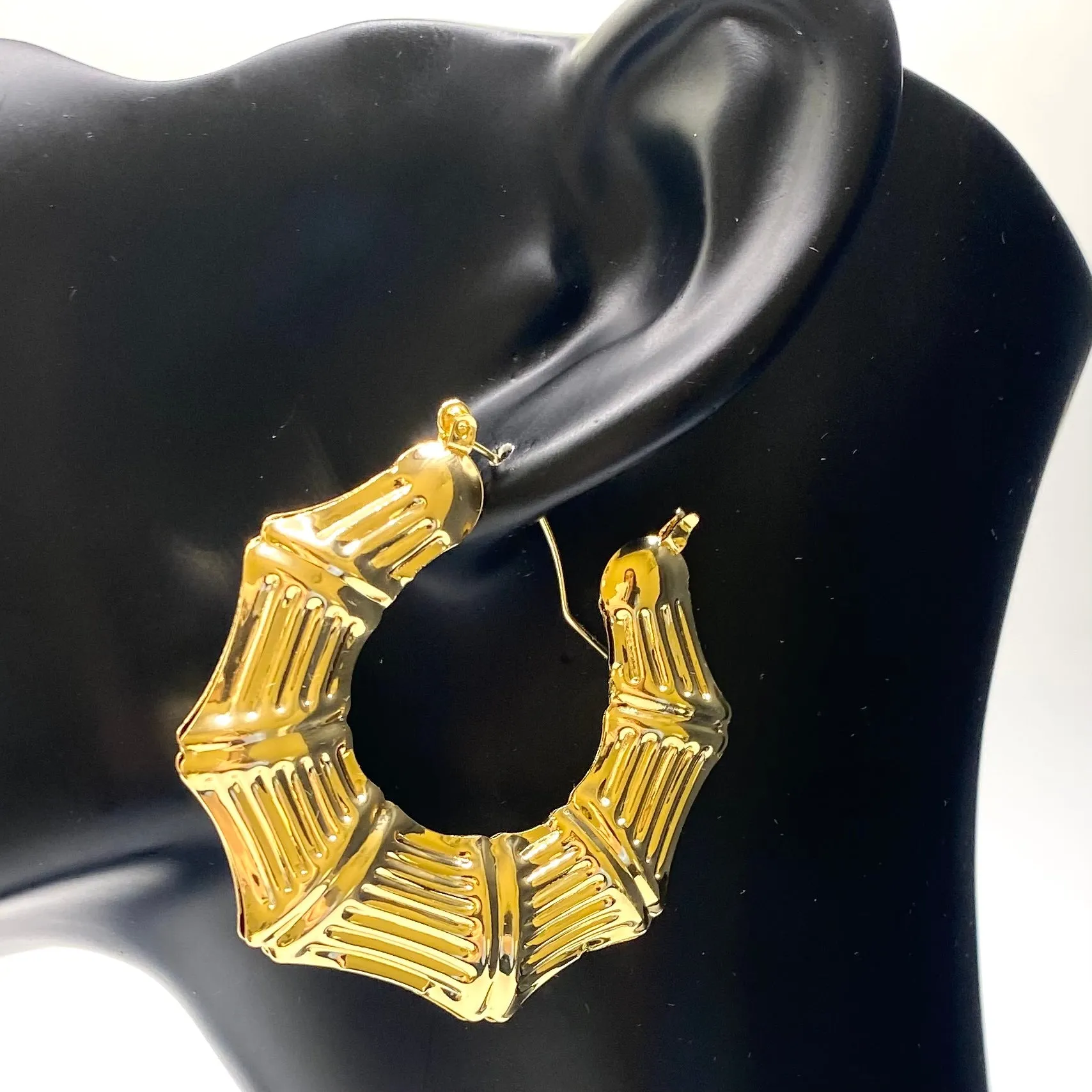 Earring Metal Hoop Bamboo