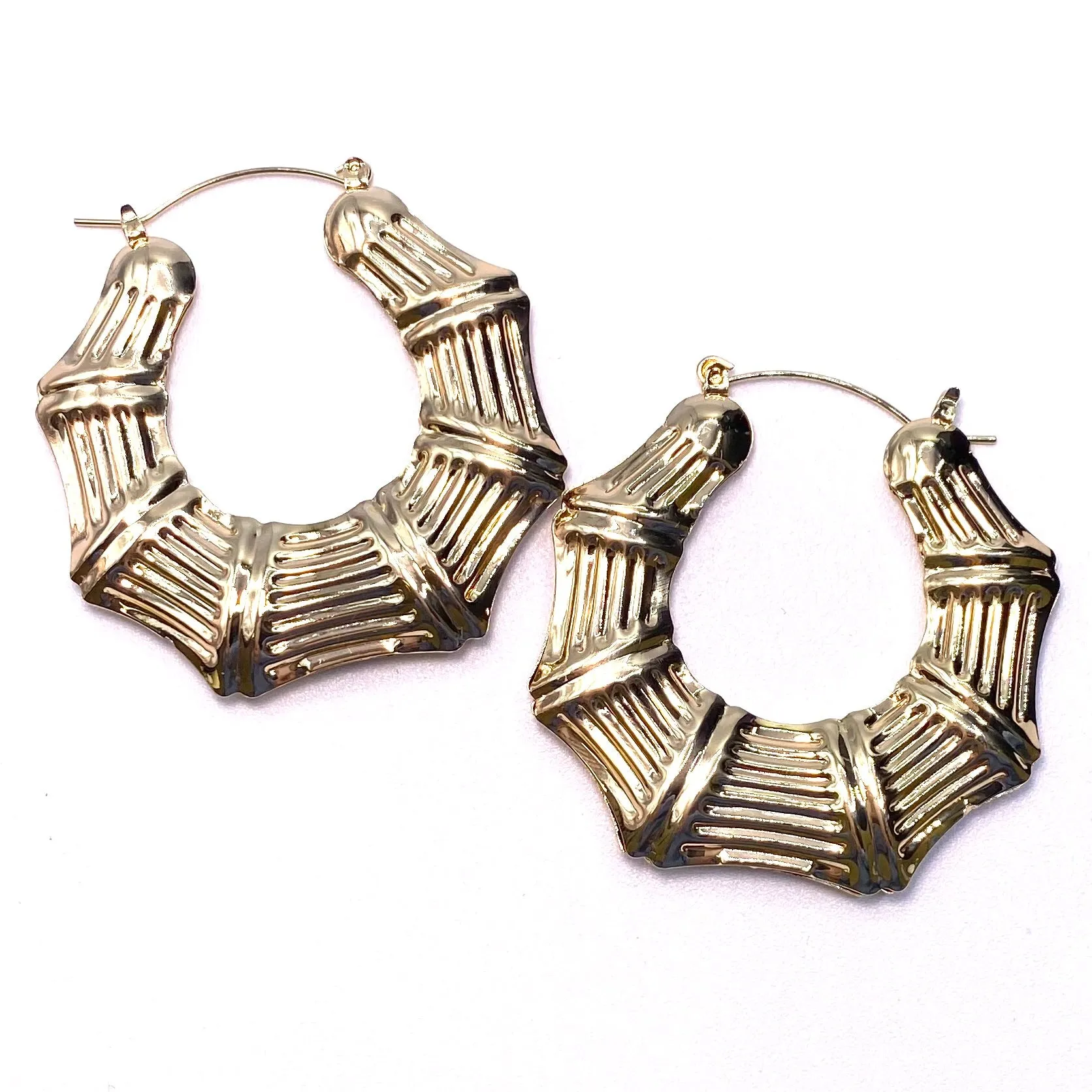 Earring Metal Hoop Bamboo