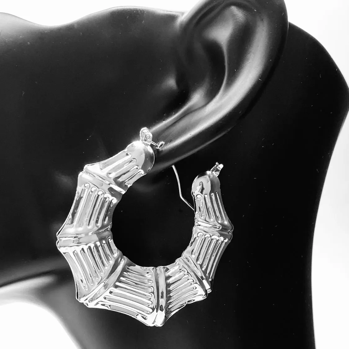 Earring Metal Hoop Bamboo