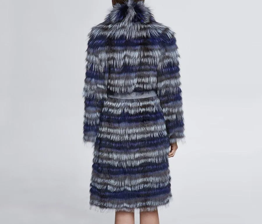 Fashion Belt Real Silver Fox Fur Coat
