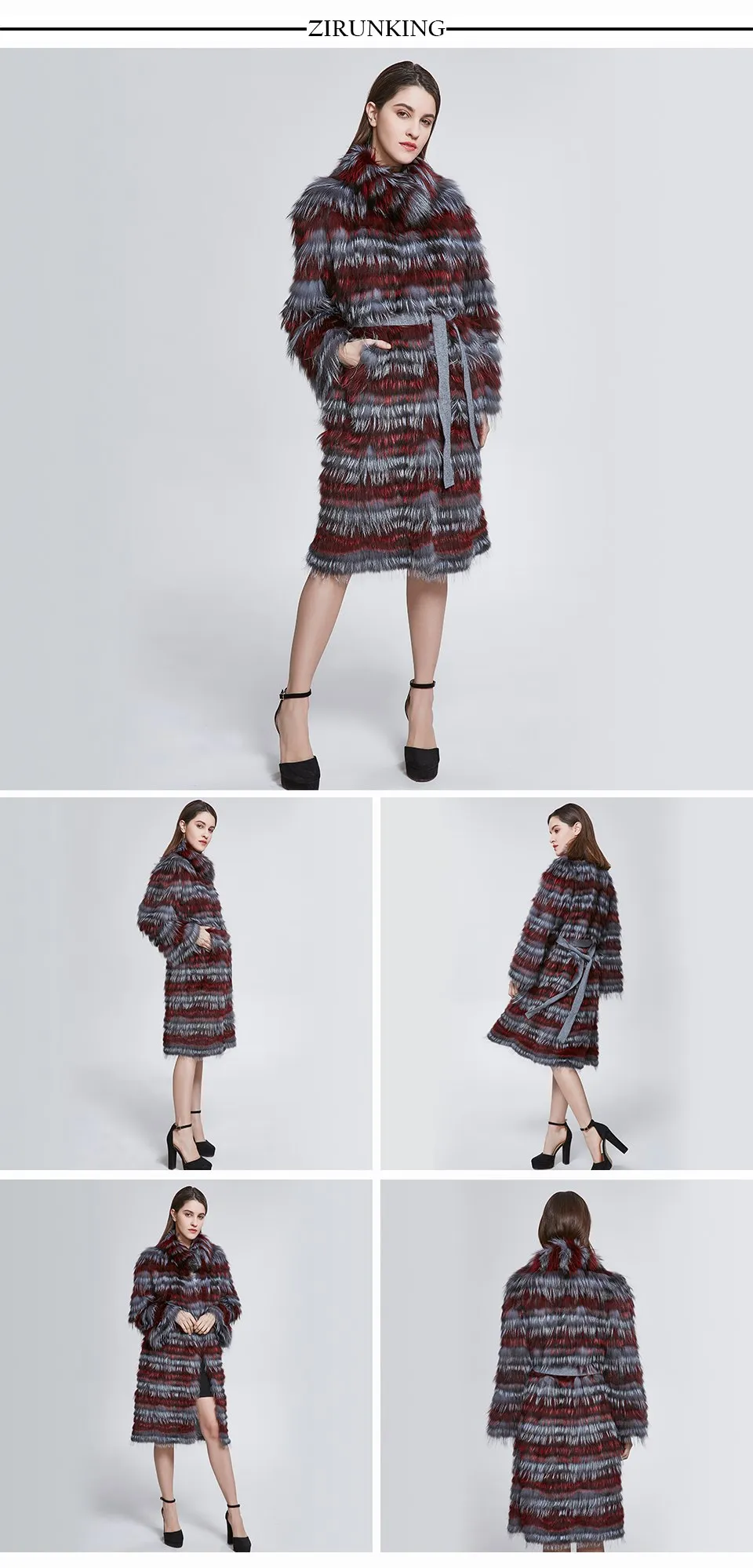 Fashion Belt Real Silver Fox Fur Coat