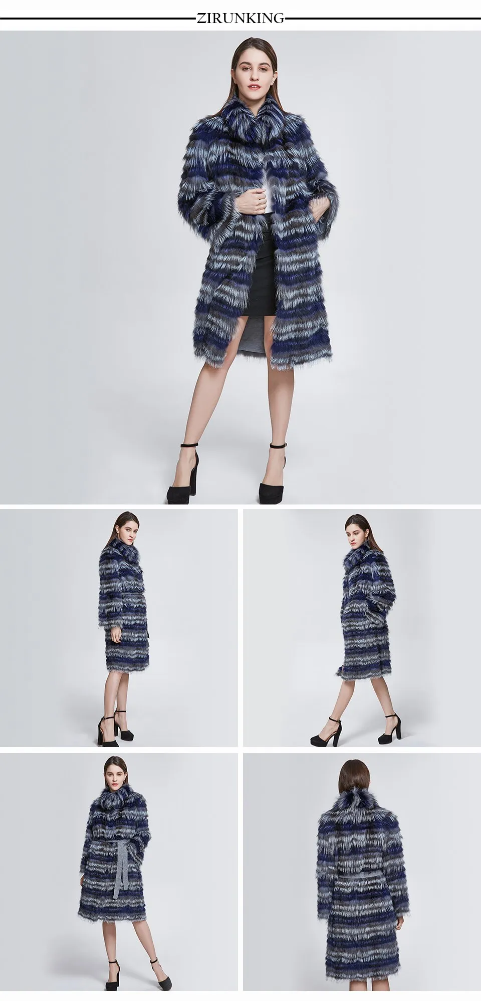 Fashion Belt Real Silver Fox Fur Coat