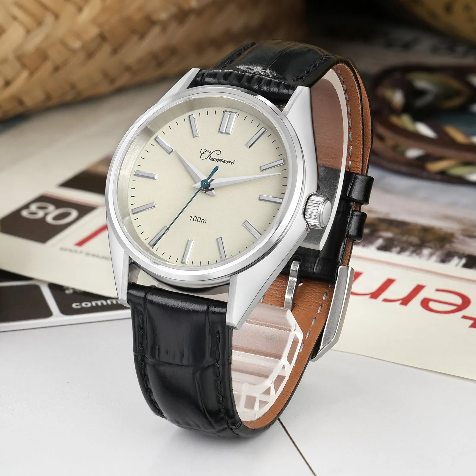 ★Flash Sale★Chameri 37mm VH31 Sweep Second Quartz Watch GS04