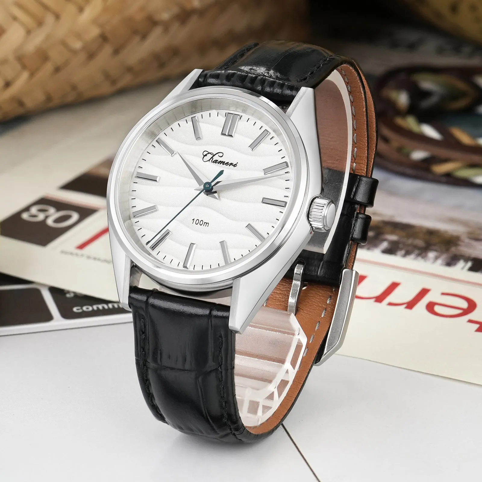 ★Flash Sale★Chameri 37mm VH31 Sweep Second Quartz Watch GS04