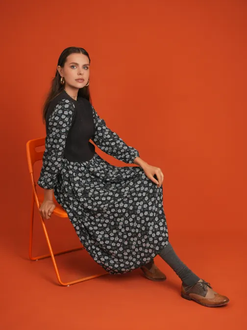 FLORAL DRESS AND KNIT VEST SET