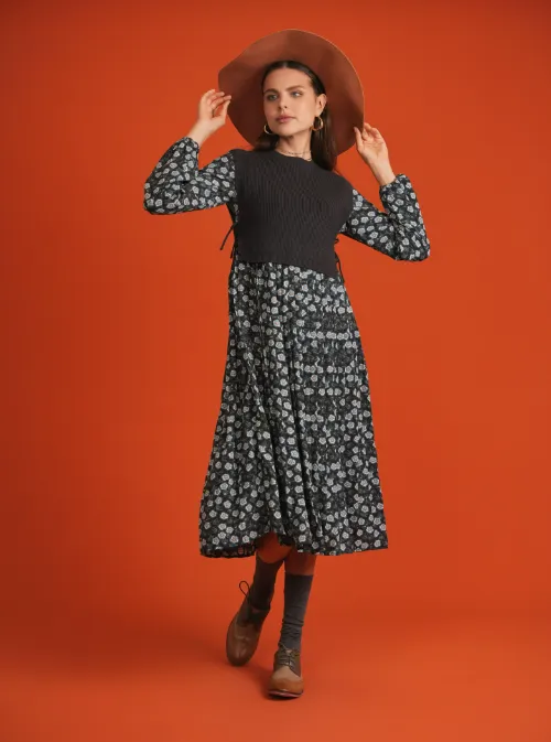 FLORAL DRESS AND KNIT VEST SET