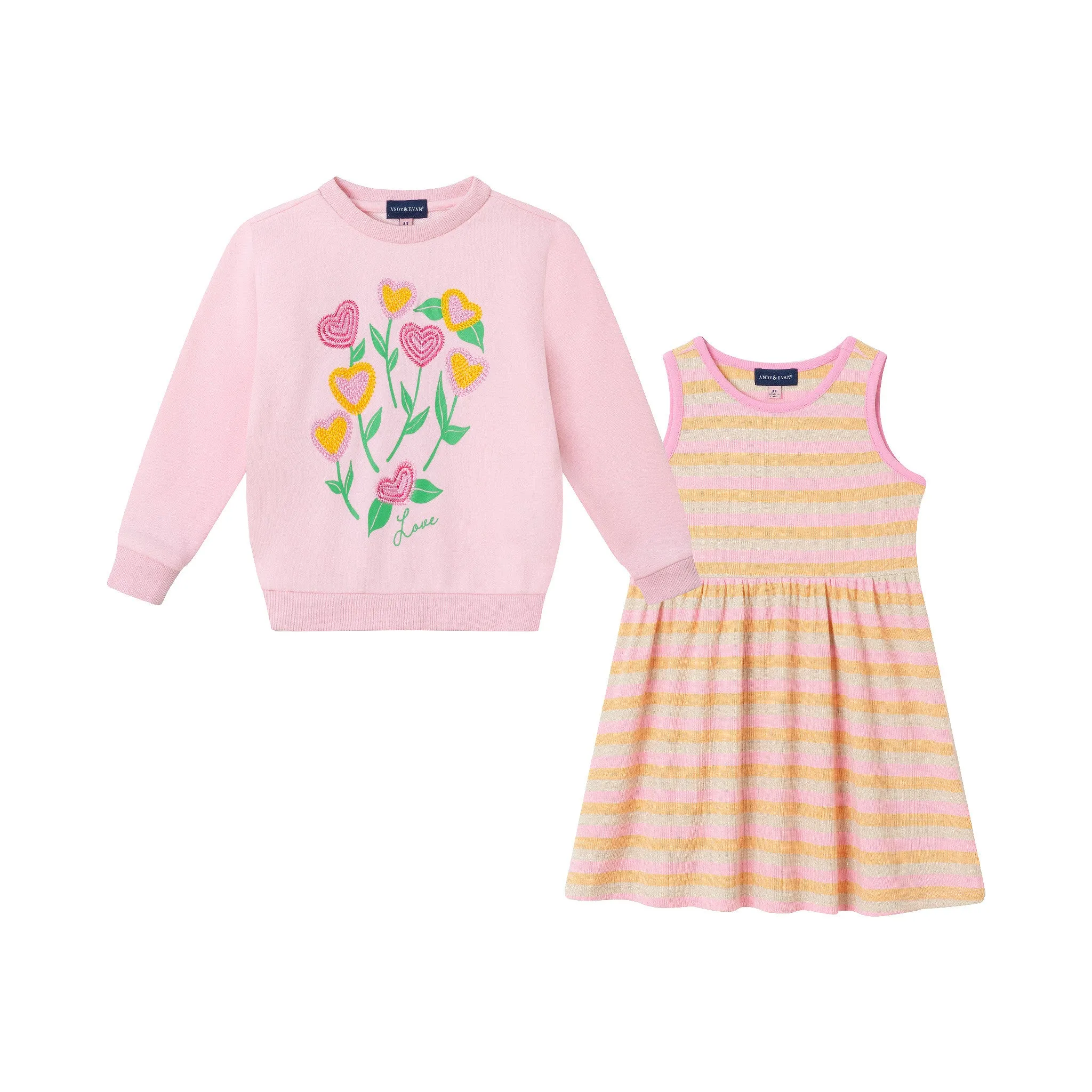 Infant (3-24M) Crochet Sweatshirt & Striped Dress Set | Pink Floral