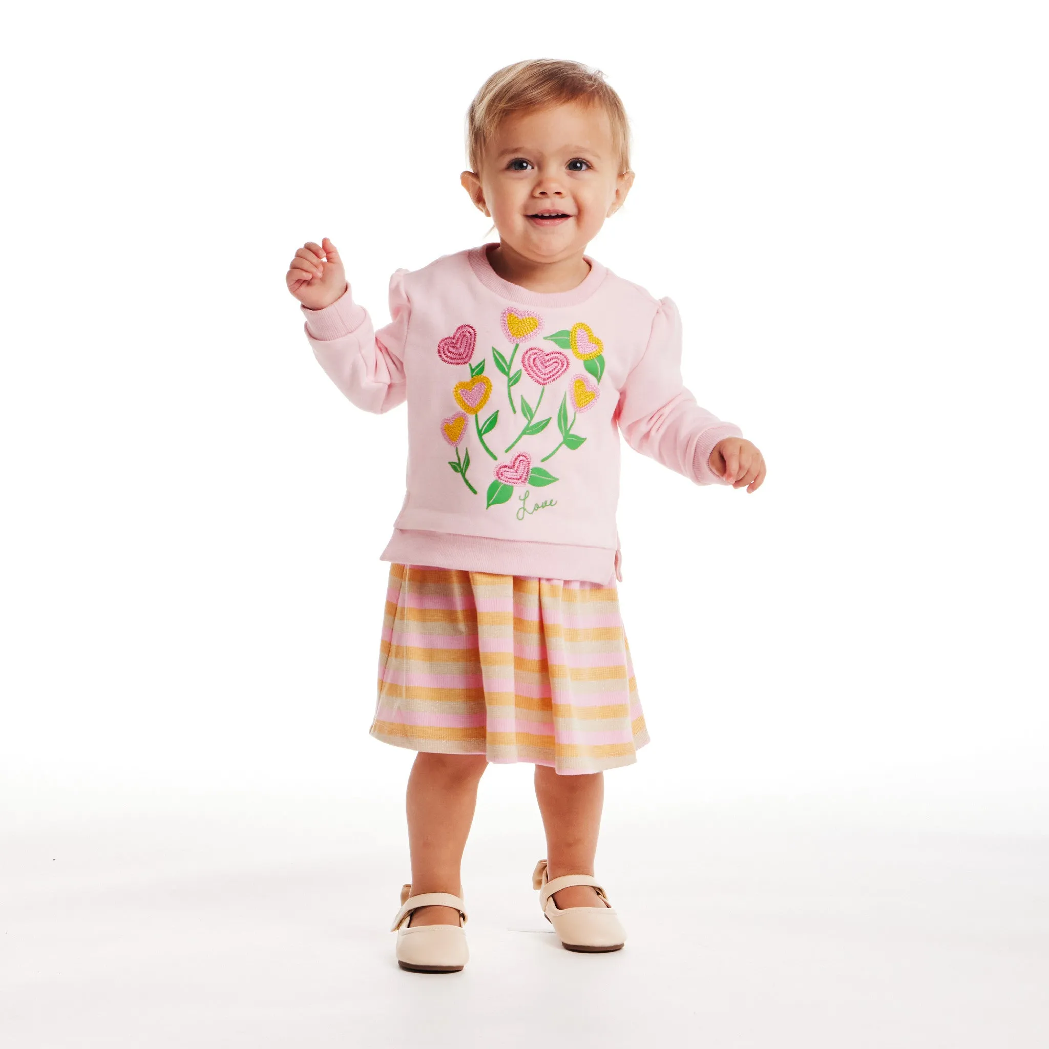 Infant (3-24M) Crochet Sweatshirt & Striped Dress Set | Pink Floral