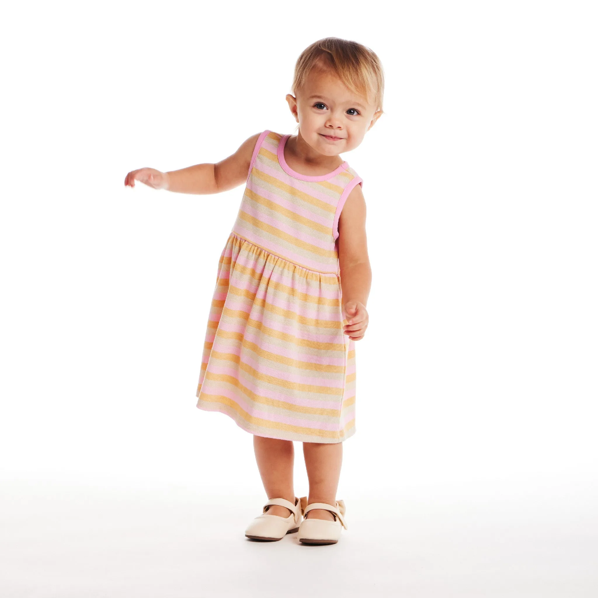Infant (3-24M) Crochet Sweatshirt & Striped Dress Set | Pink Floral