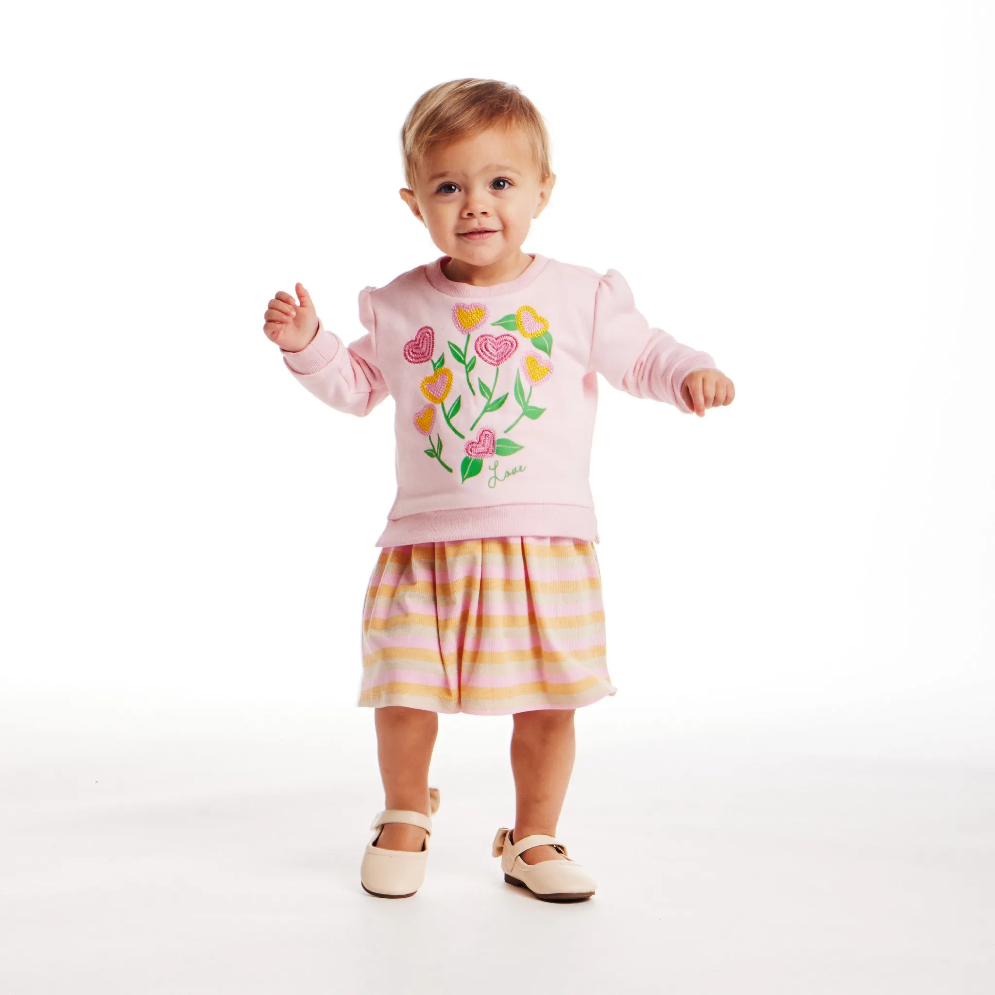 Infant (3-24M) Crochet Sweatshirt & Striped Dress Set | Pink Floral