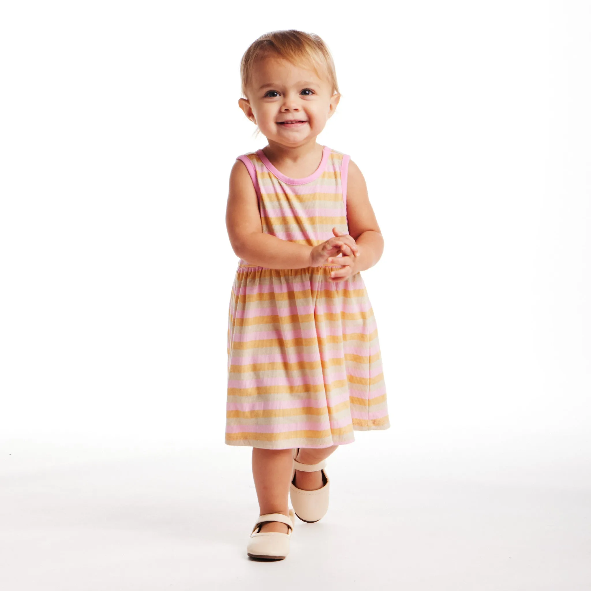 Infant (3-24M) Crochet Sweatshirt & Striped Dress Set | Pink Floral