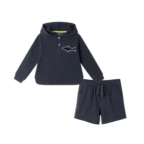 Kids (2-8) Textured Hoodie Lounge Set | Navy Shark Patch